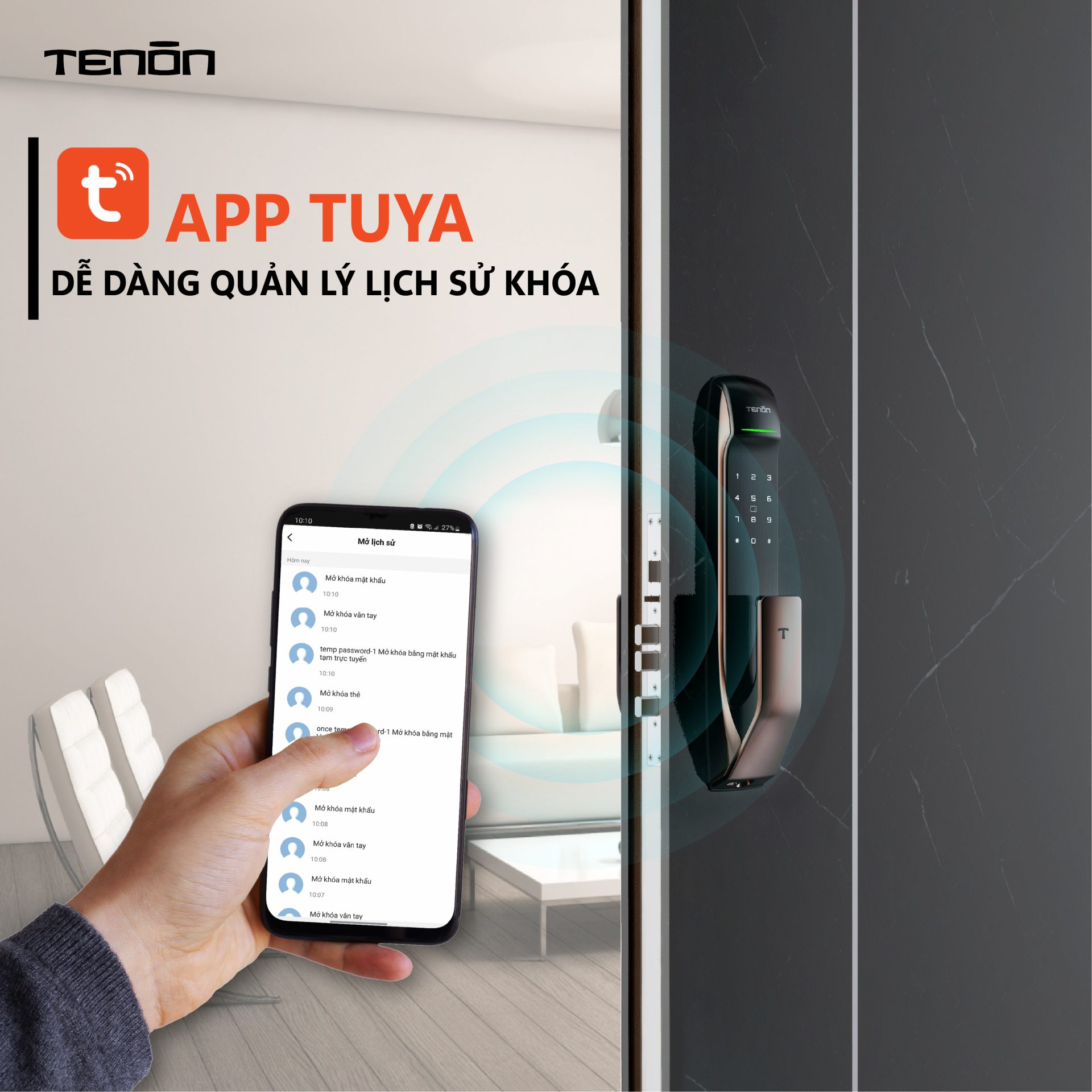 (Khóa thông minh TENON A2 được kết nối với app TUYA)